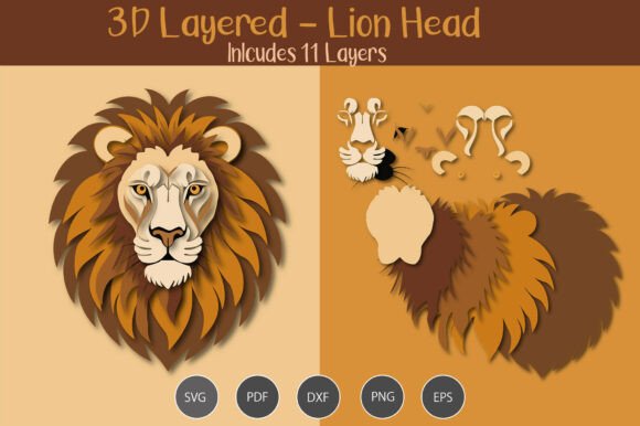 3D Layered Lion Head SVG: Bold Animal Art for Editorial & Web Design