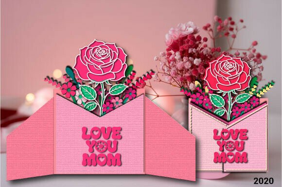 3D SVG Love You Mom Pop Up Envelop Card for Mother's Day Crafting