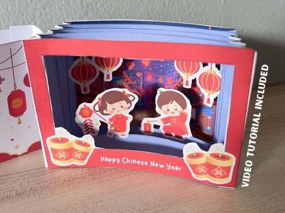 Chinese New Year Tunnel Card: Festive 3D SVG for Pop-Up Branding Moments