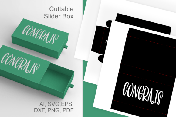 Congrats Text Cutout 1 Drawer Favor Box – A 3D SVG for Life Events Celebrations