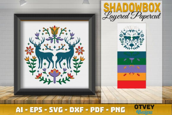Deer Folk Art Scandinavian Shadow Box 3D SVG Review