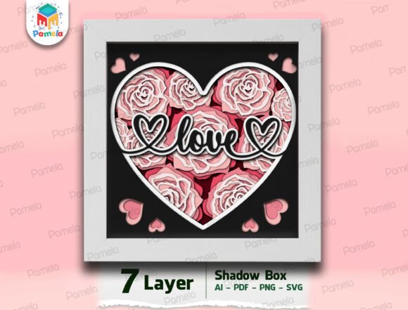 Love Rose Heart Shadow Box SVG: A 3D Valentine's Design for Elegant Editorial Visuals