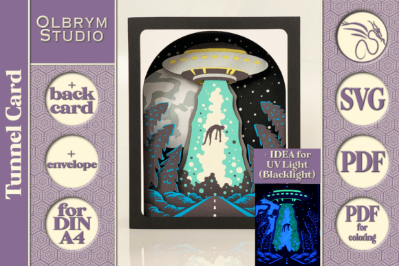 UFO, Alien Encounter Tunnel Card SVG: A 3D Pop-Up Design for Cosmic-Themed Projects