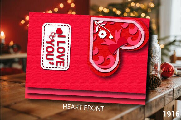 Valentine Folding Heart Giftcard Svg1916: A 3D SVG for Romantic Branding on Valentine’s Day
